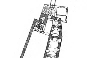 Půdorys přízemí Dolního hradu podle J. Muka (© T. Durdík: Ilustrovaná encyklopedie českých hradů, Libri, Praha 2000)