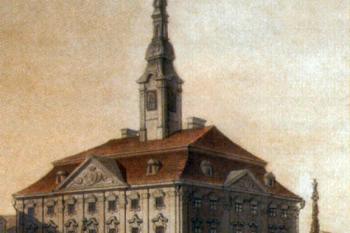 náměstí od západu (© Josef Šembera, 1825 (in David Junek: Polička: barokní a gotická radnice, Městské muzeum a galerie, Polička 2004))