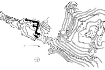 Půdorys hradu (včetně předhradí) (© T. Durdík: Ilustrovaná encyklopedie českých hradů – Dodatky 3, Libri, Praha 2008)