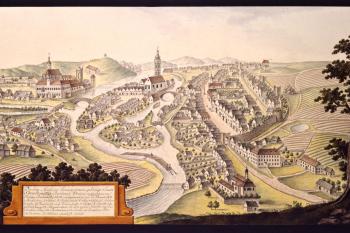 Hrad a město na obr. I.A.Venuta z roku 1811 (© Ing. Karel Kubín, 09/2017)