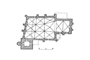 půdorys kostela ( © kol.: Umělecké památky Čech, část 1. [A/J], Academia, Praha 1977)