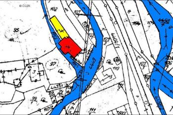 vyznačení hamru na mapě Pozemkového katastru z 2. poloviny 20. století ( © Jan P. Štěpánek dle ČÚZK)