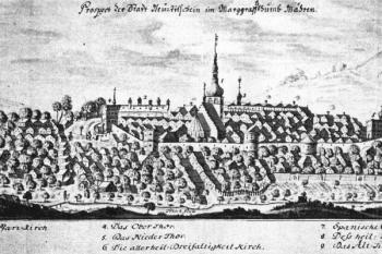 Veduta města kolem roku 1730 ( © Města a městečka v Čechách na Moravě a ve Slezsku (K. Kuča))