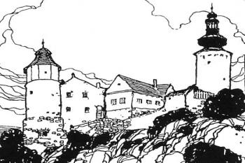 Žirovnický zámek na kresbě J. Weniga (© Jiří Cukr 1999)