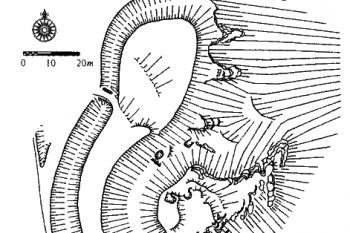 půdorys tvrziště ( © L. Svoboda podle zaměření PÚ Pardubice (in Encyklopedie českých tvrzí, I. díl [A-J], ARGO 1998))