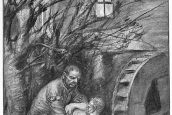 Kresba vyobrazující pověst o Čertovu mlýnu ( © archiv Jiřího Tichánka)