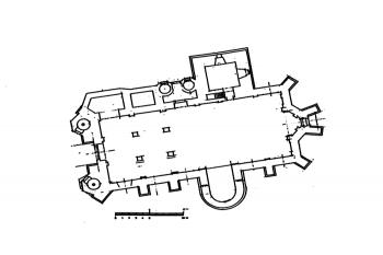 půdorys kostela ( © Průzkum sakrálních objektů okresu Chomutov, 2000)