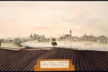 Město a zámek na obraze I.A.Venuta z roku 1811 (© Ing. Karel Kubín, 09/2017)