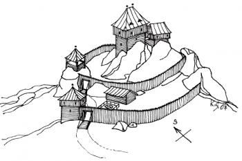 Klenov - hmotová rekonstrukce podoby sídla dle autora (© Karel Světlík, 01/2011)