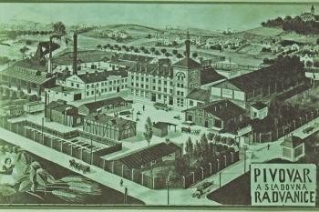 Pivovar Radvanice na dobové pohlednici (snad okolo roku 1909) ( © D.Joklová, J.Semecký a kolektiv: Radvance a Bartovice v letopisech a obrazech 1305/2005)