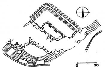 Terénní náčrt stavu hradu v prvé polovině 20. století (© T. Durdík: Ilustrovaná encyklopedie českých hradů, Libri, Praha 1999)