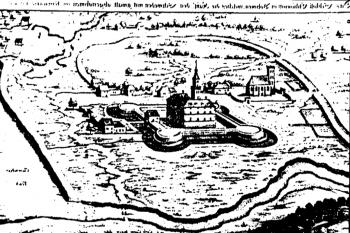 Hrad s městem v roce 1640 na Merianově rytině (© T. Durdík: Ilustrovaná encyklopedie českých hradů, Libri, Praha 1999)