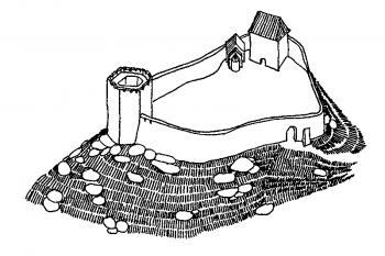 Pravděpodobná podoba hradu ve 13. století (  © C. Buśko (1995))