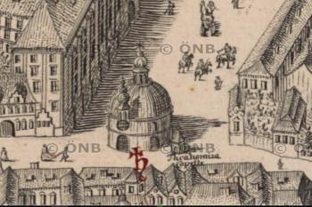 kaple na plánu z roku 1769 (Plán Prahy J. D. Hubera z roku 1769 (perspektivní))