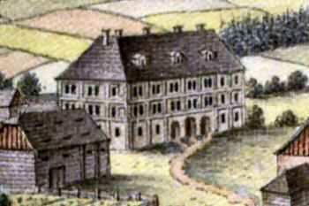 zámek od severu na poč. 19. století na výřezu z veduty Jana Antonína Venuta (© Jan Antonín Venuto, 1818 (in Veselý, Aleš (ed.): Jan Antonín Venuto a jeho dílo, Galerie výtvarného umění v Havlíčkově Brodě, Havlíčkův Brod 2018))