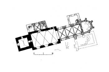 půdorys klášterního kostela ( © B. Samek: Umělecké památky Moravy a Slezska, část 1. [A/I], Academia, Praha 1994)