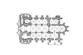 Půdorys kostela ( © kol.: Umělecké památky Čech, část 1. [A/J], Academia, Praha 1977)