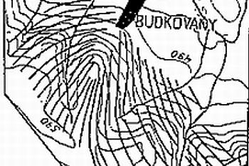 mapka s vyznačením polohy a rozlohy vsi a plužiny ( © Martin Musil, DiS , http://skokan.kvalitne.cz/index.htm)