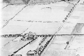Zemanský dvůr čp. 72 a továrna na hliněné zboží, tzv. Horní továrna dle stavu z roku 1885 ( © Jiří Tichánek: Stará Kopřivnice v dokumentech a fotografiích, 2006)