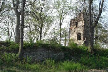 Zbytek hradby a branská věž od severu z příkopu ( © iV 5. 5. 2007)