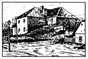 Kresba z doby před rokem 1886 zachycující hostinec Na Kopečku, který stával na místě hradu (© T. Durdík: Ilustrovaná encyklopedie českých hradů, Libri, Praha 1999)