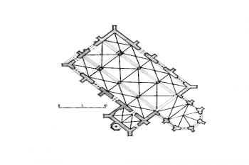 Půdorys kostela ( © kol.: Umělecké památky Čech, část 1. [A/J], Academia, Praha 1977)