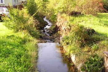 Pohled od jihu na bývalý hamerský náhon těsně nad Hamrem č. II ( © Jan P. Štěpánek 09/2007)