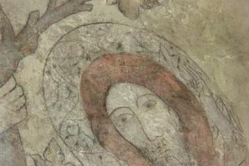 Sv. Kryštof - detail gotické fresky (© Milan Caha, 09/2007)