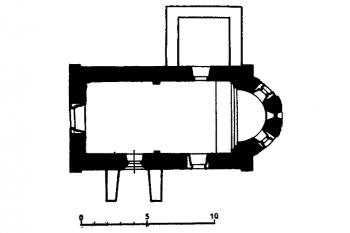 Dolní Chabry, kostel sv. Jana Křtitele (Merhautová A: Raně středověká architektura v Čechách, Praha, Academia, 1971)