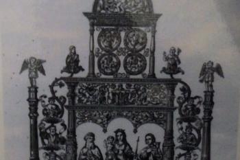 Původní pozdněgoticko-renesanční hlavní oltář (rytina z pol. XIX. stol.) (© Johannes Cladis, 05/2018)