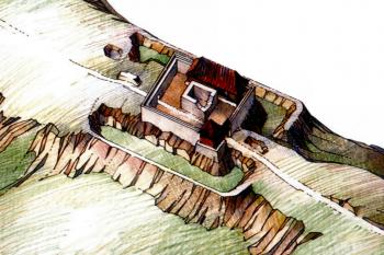 hrad kolem roku 1310 (© Šimeček, Pavel a Plaček, Miroslav. Copuli lapidum III = Hromady kamení III: hrady a hrádky v povodí Dyje a Jevišovky. Vyd. 1. V Brně: Národní památkový ústav, územní odborné pracoviště v Brně, 2008)