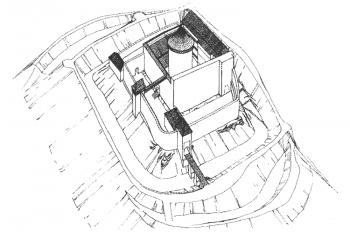 Hmotová rekontsrukce 15./16. stol. (© P. Kouřil, D. Prix, M. Wihoda: Hrady českého Slezska, AÚ AV ČR Brno, 2000, str. 48, obr. 10)