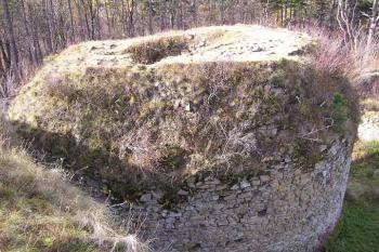 Pohled od východu na torzo mohutné válcové věže (© Jan P. Štěpánek, 11/2006)