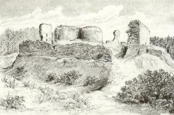 Hrad Cvilín podle strého vyobrazení z roku 1880 ( © Rostislav Vojkovský)