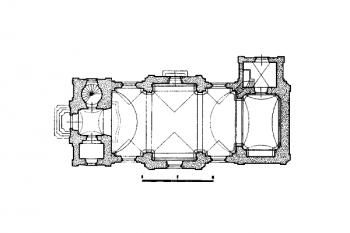 půdorys kostela ( © kol.: Umělecké památky Čech, část 4. [T/Ž], Academia, Praha 1982)