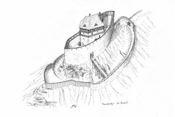 Pravděpodobná rekonstrukce jesenického hradu Freudenštejna ( © Jan P. Štěpánek 12/2006)