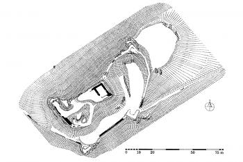 Půdorysné zaměření (Kouřil P., Prix D., Wihoda M., Hrady českého Slezska, Brno, 2000, str. 153, obr. 90)