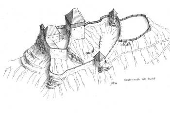 Pohled na rekonstrukci hradu od jihu (© Jan P. Štěpánek, 01/2007)