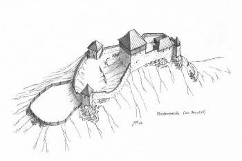 Pravděpodobná podoba středověkého hradu od severu ( © Jan P. Štěpánek 02/2007)