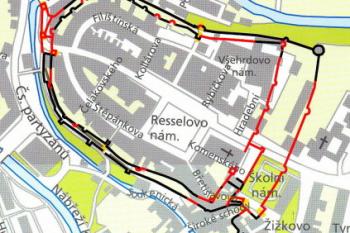 Rekonstrukce středověkého hradebního systému, rekonstrukční mapa Jana Frolíka (© Rostislav Vondra, 01/2008)