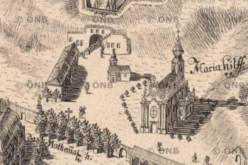 Kaple na plánu Prahy J. D. Hubera z roku 1769 (Plán Prahy J. D. Hubera z roku 1769 (perspektivní))