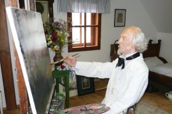 Bohumír Jaroněk - slavný štramberský malíř a jeho propagátor právě dokončuje jeden ze svých slavných obrazů ( © Jan P. Štěpánek 09/2011)