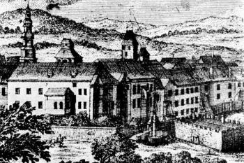 jižní a východní íkřídlo na začátku 18. století ( © J. A. Delsenbach (in Zdeněk Kudělka: K dějinám hradu v Moravské Třebové, Umění, roč. 6, čís. 3, Nakladatelství ČSAV, Praha 1958))
