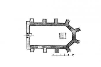 půdorys kostela ( © Karel Kibic ml.: Středověká venkovská sakrální architektura na Čáslavsku, Společnost přátel starožitností v Praze, Praha 2010)