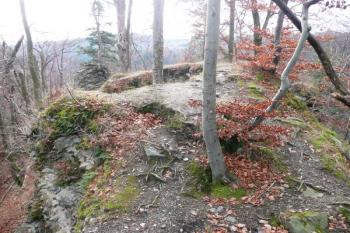horní část pozůstatků masivní čelní štítové zdi zadního hradu ( © Jan P. Štěpánek 12/2009)