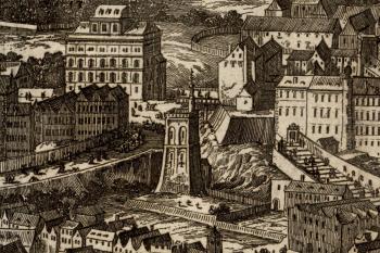 kaple na plánu Praga caput Regni Bohemiae od Folperta van Ouden Allen ( Ouden Allen, Folpert van, 1635-1715)