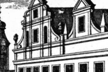 průčelí paláce na vedutě F. B. Wernera (© Kubiček, Alois: Barokní Praha v rytinách B. B. Wernera, Odeon, Praha 1966)