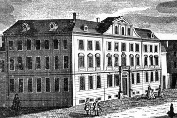 jižní průčelí paláce na vedutě F. B. Wernera (© Kubiček, Alois: Barokní Praha v rytinách B. B. Wernera, Odeon, Praha 1966)