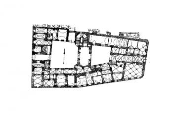 půdorys paláce v úrovni přízemí ( © Pavel Vlček a kol.: Umělecké památky Prahy 3 - Malá Strana, Academia, Praha 1999)