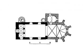 půdorys kostela ( © kol.: Umělecké památky Čech, část 3. [P/Š], Academia, Praha 1980)